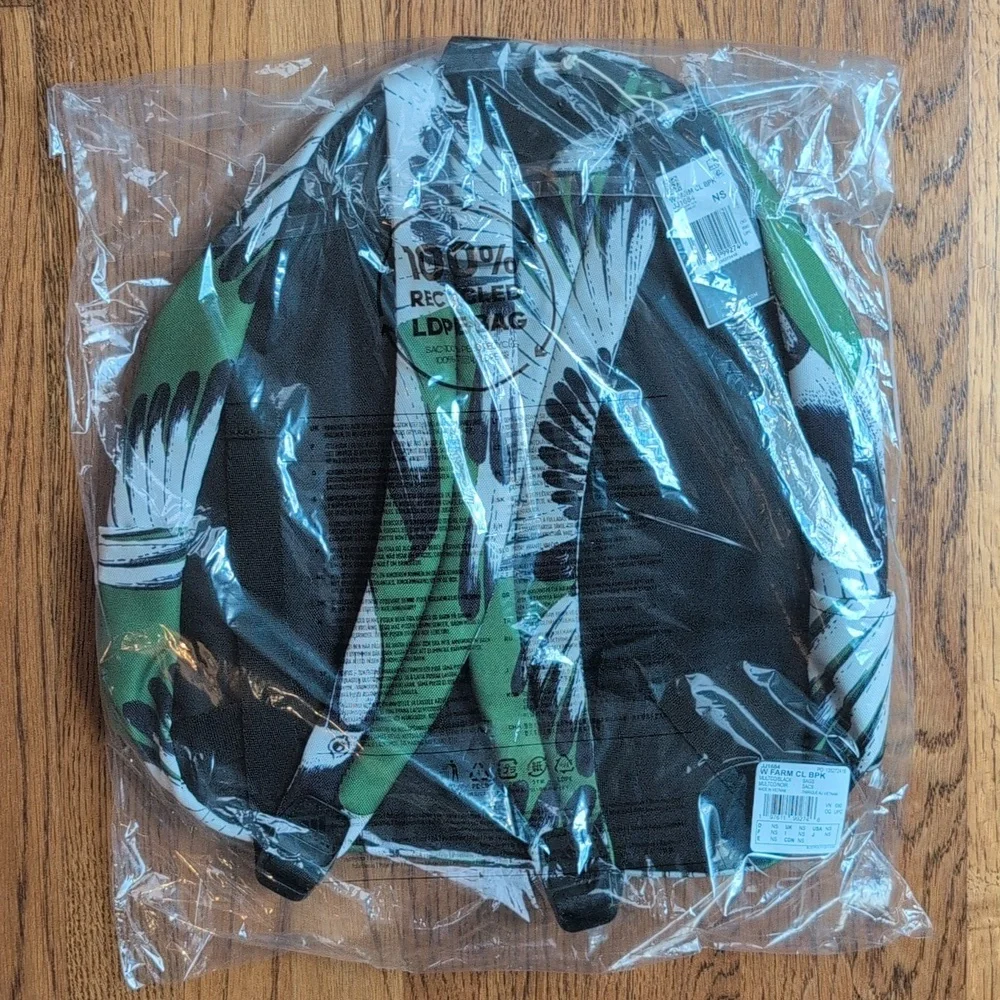NWT FARM Rio Tropical Tucan Graphic Print Backpack Adidas Collab Vibrant Green
